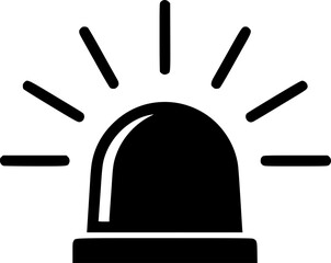 Black and white simple illustration of a warning light or siren icon