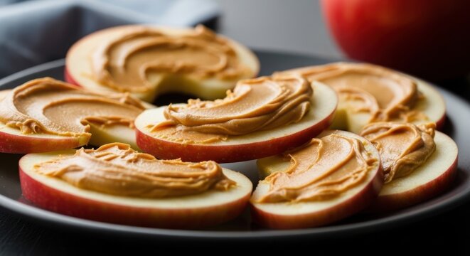 Apple slices topped with peanut butter (2)