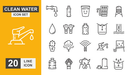 Clean water icon set. Water, drop, liquid, bottle, aqua and more line icon.