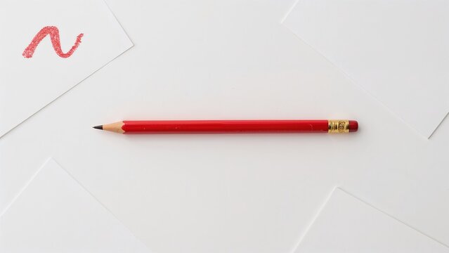 Red colored pencil heavily sharpened against white backdrop - Powered by Adobe