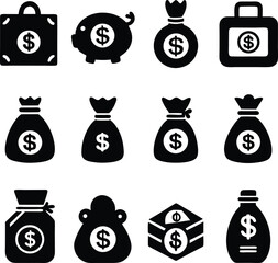 Collection of diverse financial icons representing wealth savings and investment opportunities in a clean graphic style