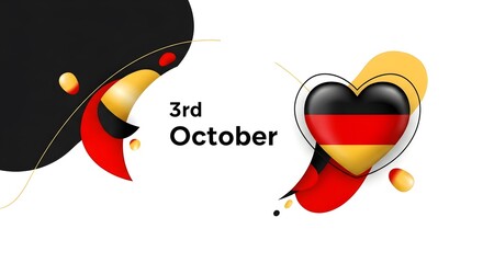 German Flag Heart with Date October 3rd Celebrating German Unity Day Modern Design