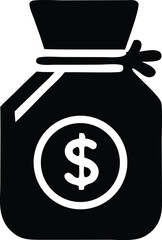 Iconic black silhouette of a money bag featuring a prominent dollar sign symbolizing wealth and financial success