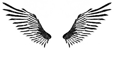 Obraz premium graffiti style rough angel wings surrounded by spray black painted wall. Abstract art print. texture. oil painting. Oil Brushstrokes of paint. modern Art. Prints card Isolated on white background