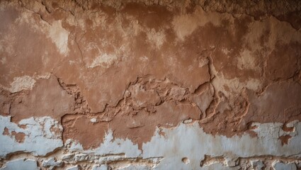 Fototapeta premium Elegant antique wall design in warm brown tones, highlighting textured plaster with sweeping brushwork, a relief surface, and an abstract space theme captured in a detailed raster image.