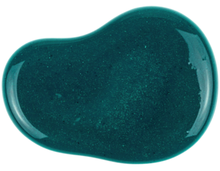 A glossy shimmering blob of dark teal liquid with fine glitter particles.