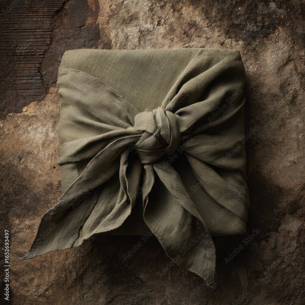 Poster elegant natural linen fabric folds with knotted detail on rustic background for creative use in desi