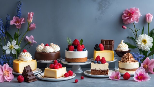 Traditional French pastry selection set against a gray background, emphasizing authentic cuisine.
