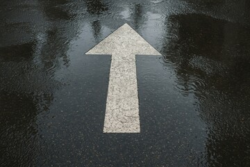 Rain-soaked pavement with puddles and road markings