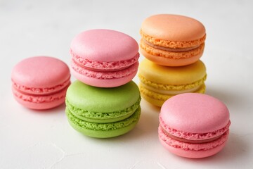 Fototapeta premium Vibrant Variety of French Macarons Captured in a Stunning Photoshoot