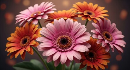 Close-up of a bouquet of vibrant pink and orange gerbera daisies