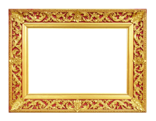 Ornate gold and red rectangular picture frame with intricate traditional Thai floral carvings.