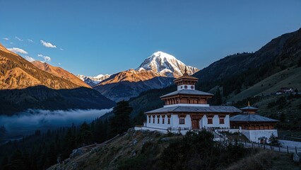 Himalayan Mountain And Buddhist Temple