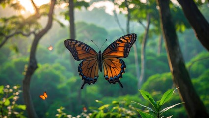 Beautiful scenery with a butterfly in a rural area of Vietnam