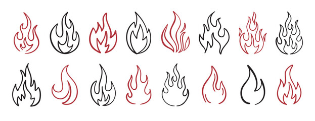 Hand drawn flames doodle set simple line art fire design © Yanka