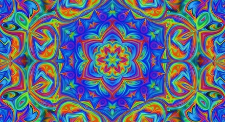 Colorful Abstract Kaleidoscope Pattern with Bright Vibrant Colors and Symmetrical Design for Artistic and Decorative Use