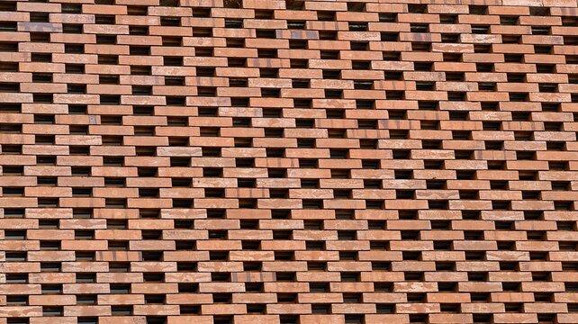 Open brick pattern for a modern and industrial aesthetic, Textured brick wall in a staggered pattern for architectural design and backdrop