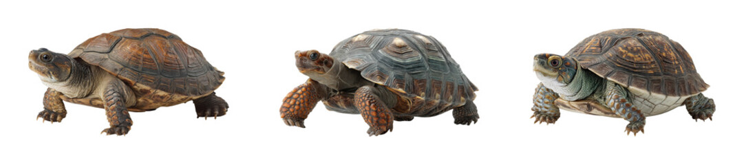 Obraz premium Turtle behavior in natural habitat three species interacting outdoors PNG set, cut out, isolated on transparent background