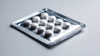 White background featuring pills in a sleek silver container