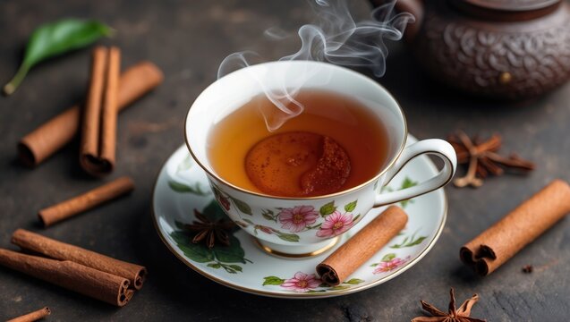 A fragrant tea infused with cinnamon in a mug - Powered by Adobe