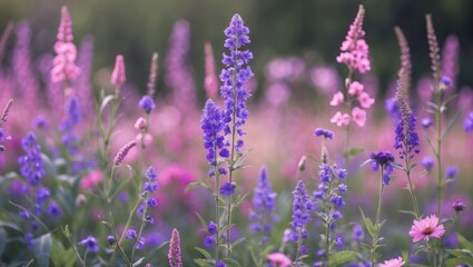 Obraz premium Colorful wildflowers in shades of pink and purple