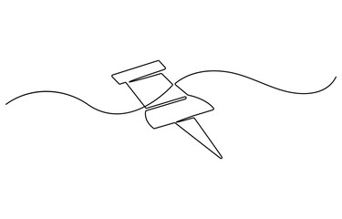 Obraz premium Continuous one line drawing of Push pin. Single line drawing illustration of Paper pin. Pin icon concept vector art. Doodle line illustration.