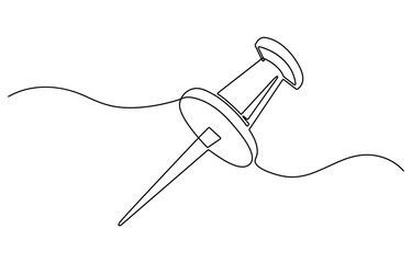 Continuous one line drawing of Push pin. Single line drawing illustration of Paper pin. Pin icon concept vector art. Doodle line illustration.