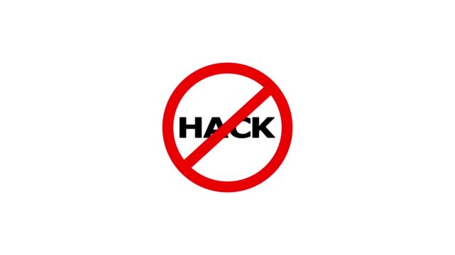 No Hack Prohibition Sign Animation. 4K Safety Warning Symbol, Caution Alert & Compliance Awareness Motion Graphic on White Background"