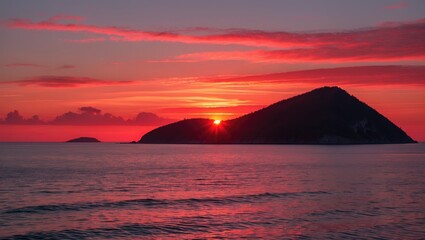 Fototapeta premium Sunset spectacle illuminating a tranquil island scene