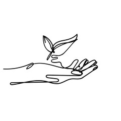 Obraz premium continuous line drawing hand holding leaf illustration