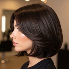 Fototapeta premium Elegant Woman with Chic Bob Haircut A Study in Style and Sophistication, beauty, glamour, hairstyle