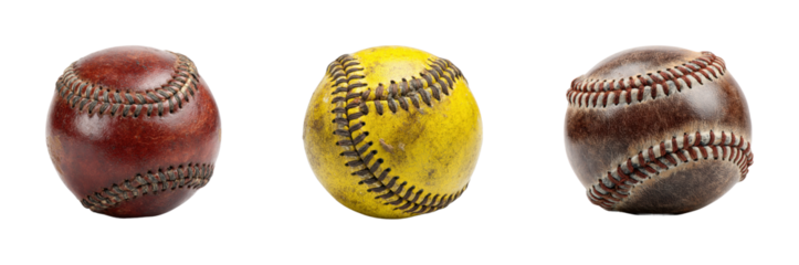 Exciting baseball game featuring colorful balls sports field action PNG set, cut out, isolated on transparent background