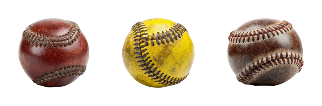 Exciting baseball game featuring colorful balls sports field action PNG set, cut out, isolated on transparent background
