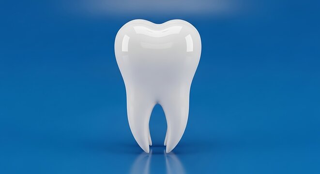 Close-up of a healthy, shiny white tooth against a vibrant blue background, symbolizing dental care and oral hygiene - Powered by Adobe