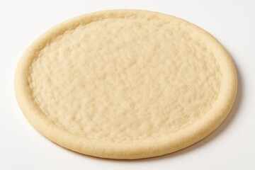 Raw pizza base displayed against a white background