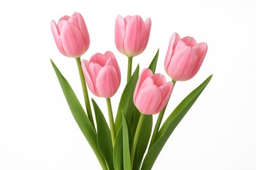 Fototapeta premium Single pink tulip bouquet on a plain white backdrop
