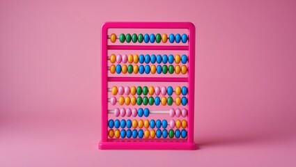 Colorful plastic counting tool set against a pink background, symbolizing education and economy