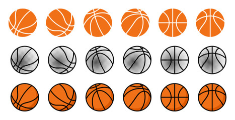Set of basketball icons in multiple styles including flat © natrot