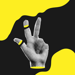 Halftone hand showing  gesture with finger,trendy collage element