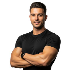 Obraz premium Fit man with crossed arms smiling isolated on transparent background