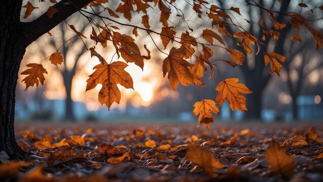 Autumn evening sounds of withered leaves in peaceful silence