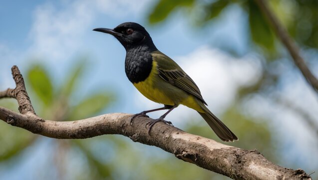 A Sooty-headed Bulbul resting on a branch - Powered by Adobe