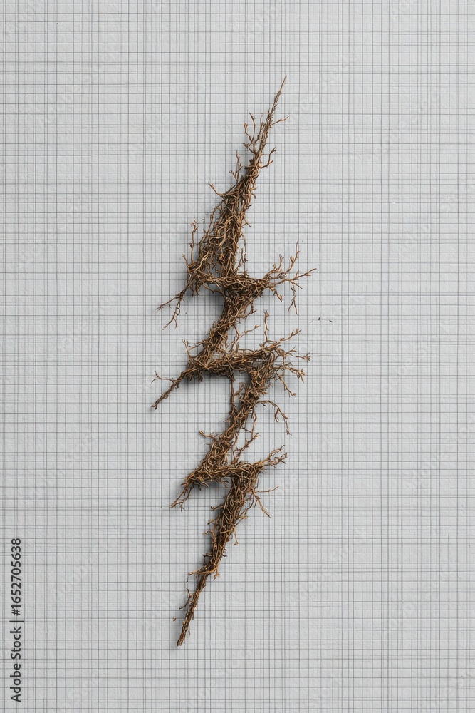 Aufkleber intricate arrangement of twigs forming a lightning bolt design on a graph paper background