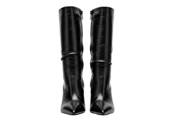 Pair of Stylish Black Leather Boots Isolated.
