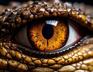 Fototapeta premium Close-up of an Alligator's Eye Captivating Detail of Texture and Color, Wildlife Perspective