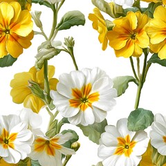 Fototapeta premium Watercolor primrose flowers in yellow and white isolated on white background