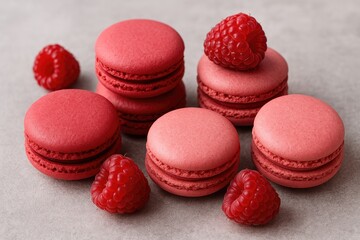 Obraz premium Sweet Raspberry French Pastry with Macaron and Macaroon Varieties
