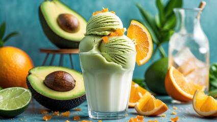 Frozen dessert combining avocado and orange flavors