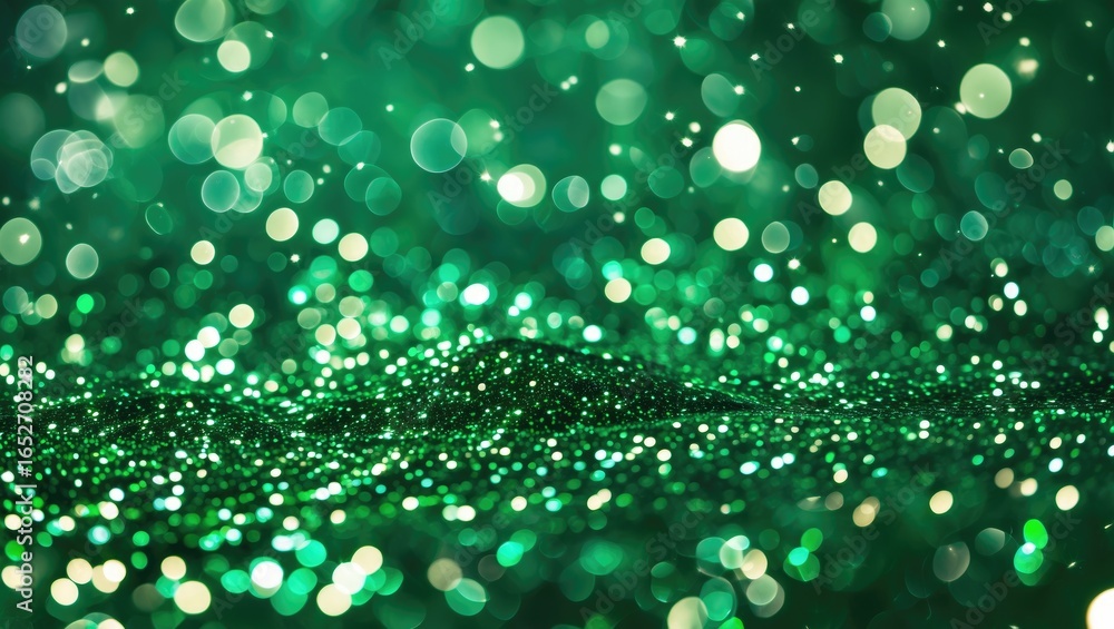 Poster shiny and glittering green abstract background featuring bokeh design