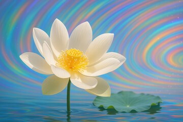Colorful rainbow backdrop with a lotus blossom design